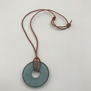 Blue Sky Hand Blown Glass Pendant with Leather Cord Necklace